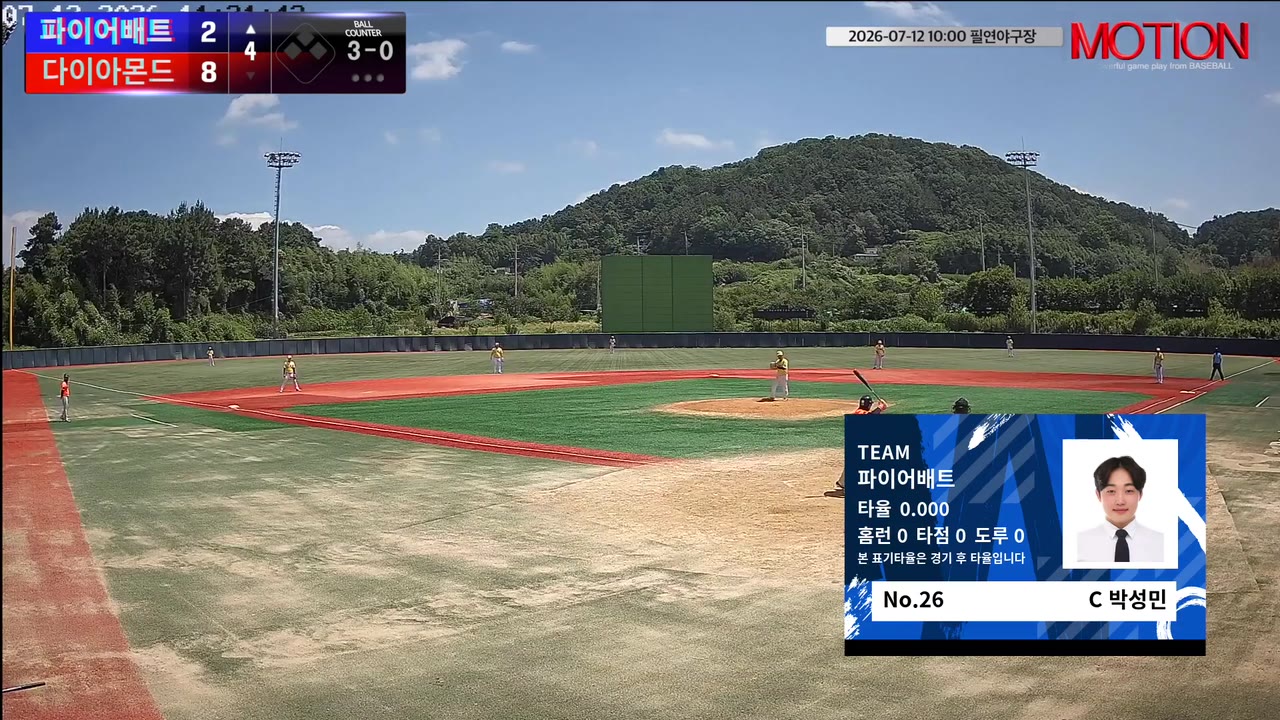 박성민(26번, 파이어배트) 볼넷 클립 | vs 다이아몬드 | 7/12 (필연야구장)