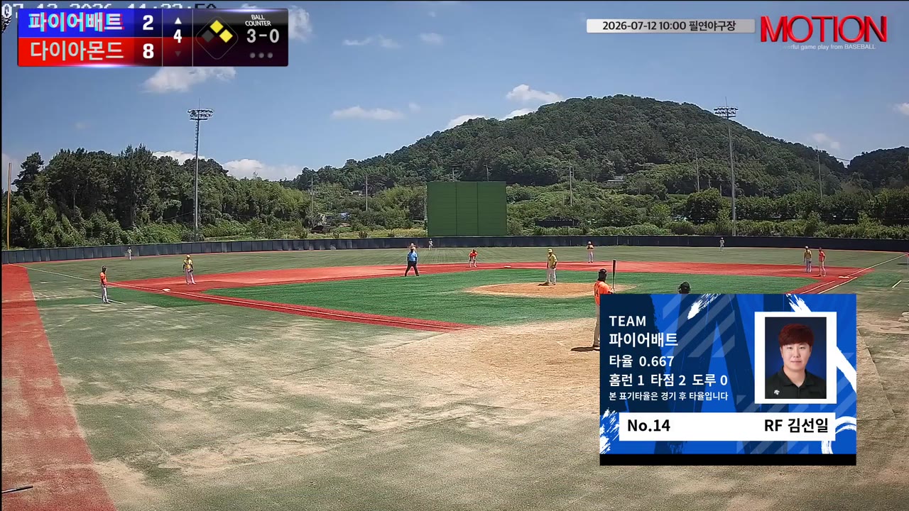 김선일(14번, 파이어배트) 1루타 클립 | vs 다이아몬드 | 7/12 (필연야구장)