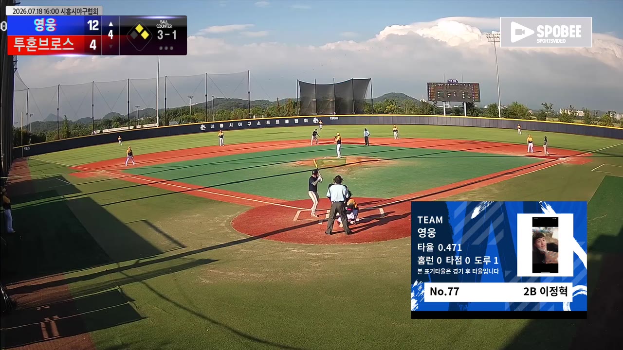 이정혁(77번, 영웅) 땅볼 클립 | vs 투혼브로스 | 7/18 (에코피아야구장)