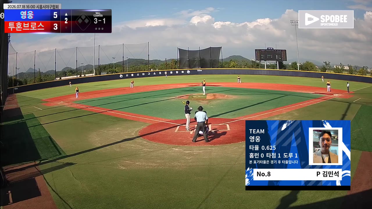 김민석(8번, 영웅) 볼넷 클립 | vs 투혼브로스 | 7/18 (에코피아야구장)