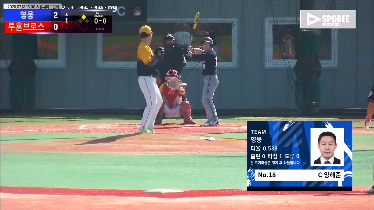 양해준(18번, 영웅) 2루타 클립 | vs 투혼브로스 | 7/18 (에코피아야구장)
