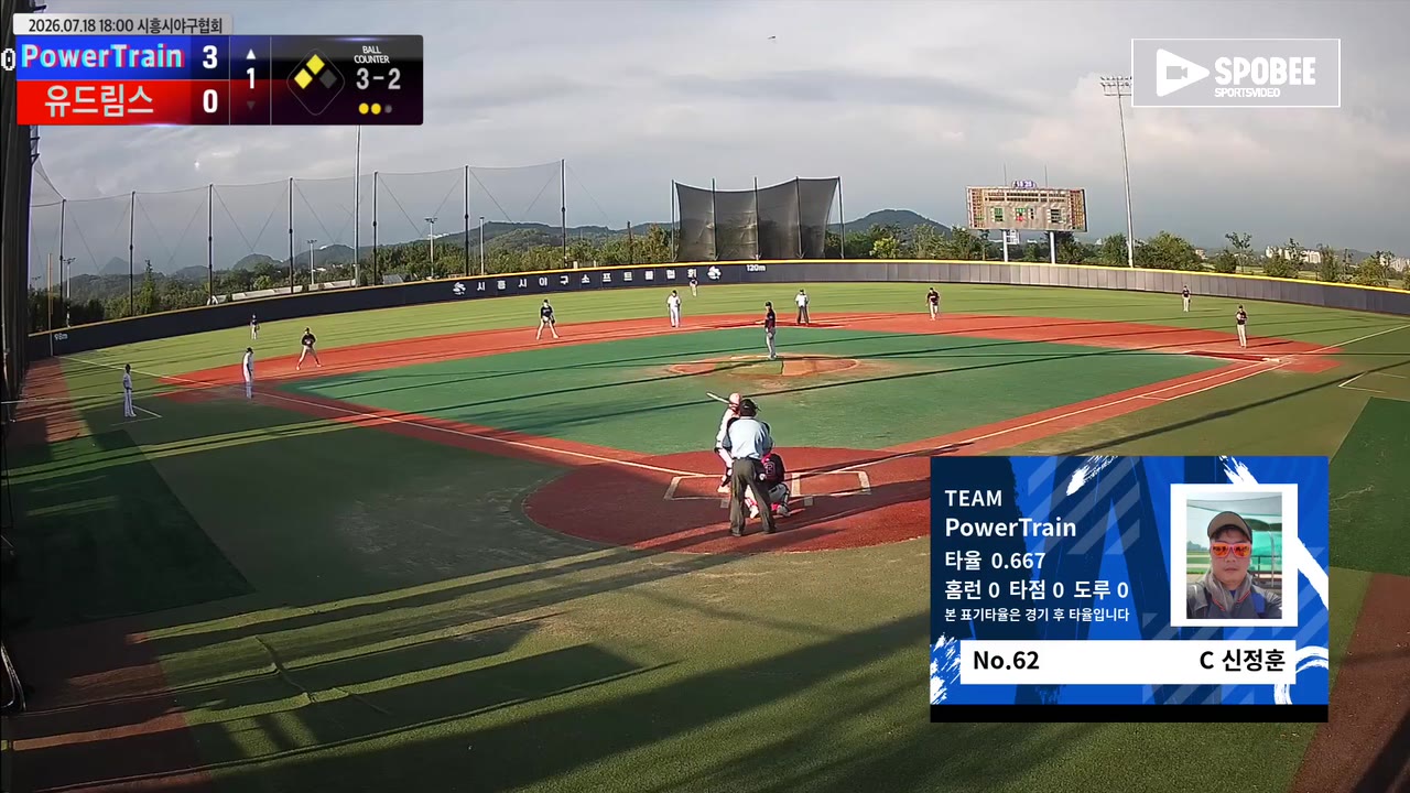 신정훈(62번, PowerTrain) 볼넷 클립 | vs 유드림스 | 7/18 (에코피아야구장)