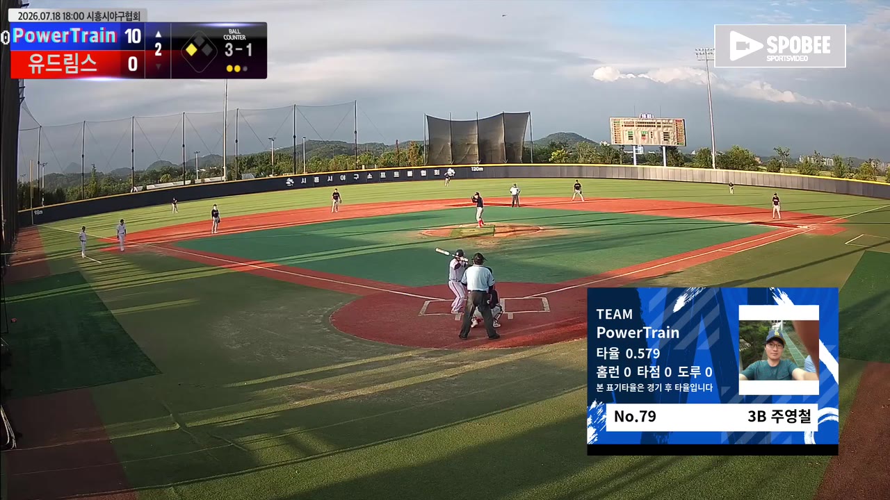 주영철(79번, PowerTrain) 볼넷 클립 | vs 유드림스 | 7/18 (에코피아야구장)