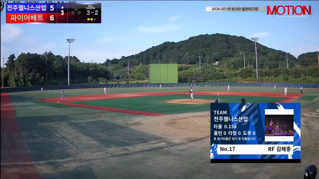 김해종(17번, 전주웰니스산업) 볼넷 클립 | vs 파이어배트 | 7/19 (필연야구장)
