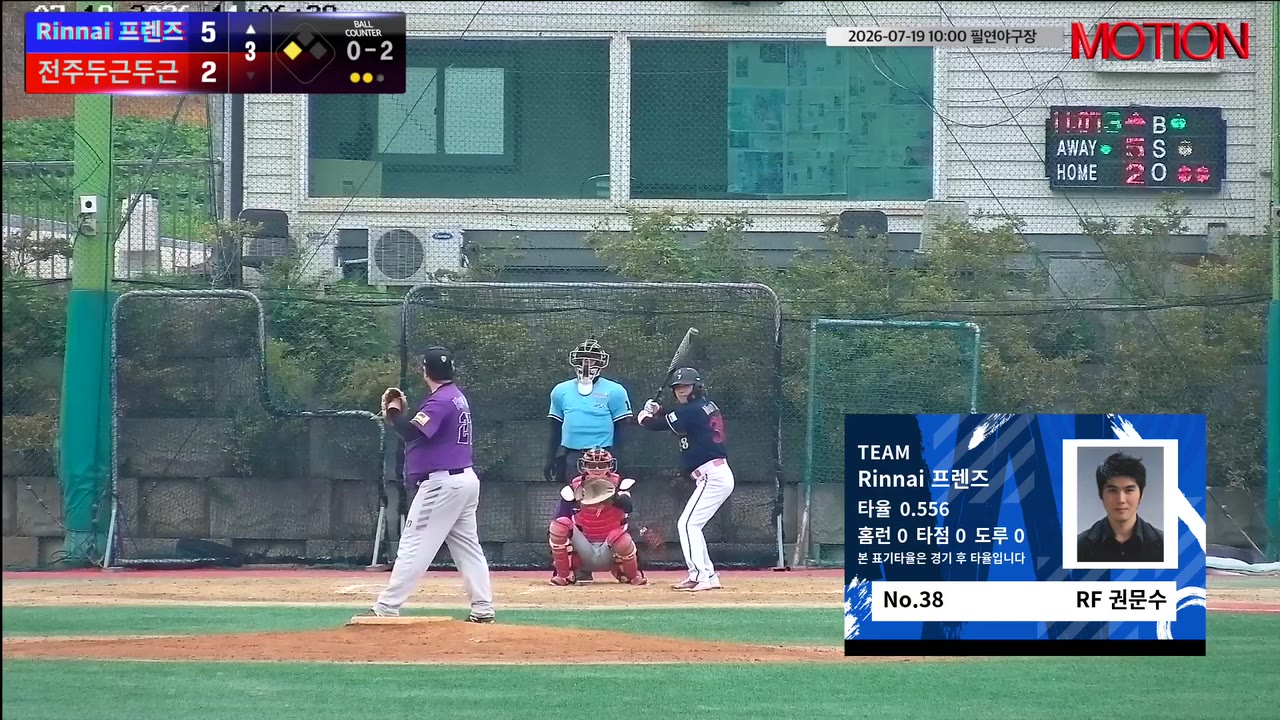 권문수(38번, Rinnai 프렌즈) 사구 클립 | vs 전주두근두근 | 7/19 (필연야구장)