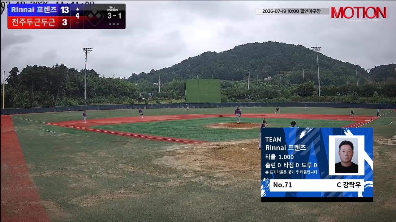 강탁우(71번, Rinnai 프렌즈) 1루타 클립 | vs 전주두근두근 | 7/19 (필연야구장)