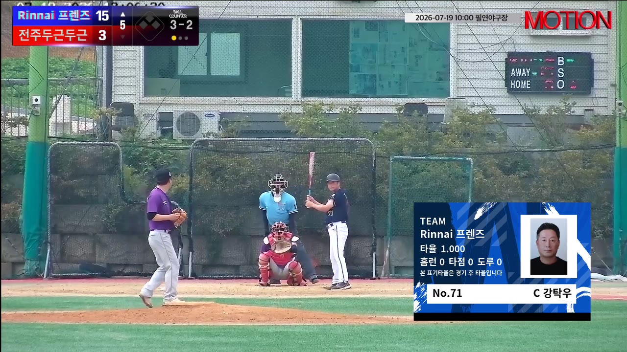 강탁우(71번, Rinnai 프렌즈) 2루타 클립 | vs 전주두근두근 | 7/19 (필연야구장)