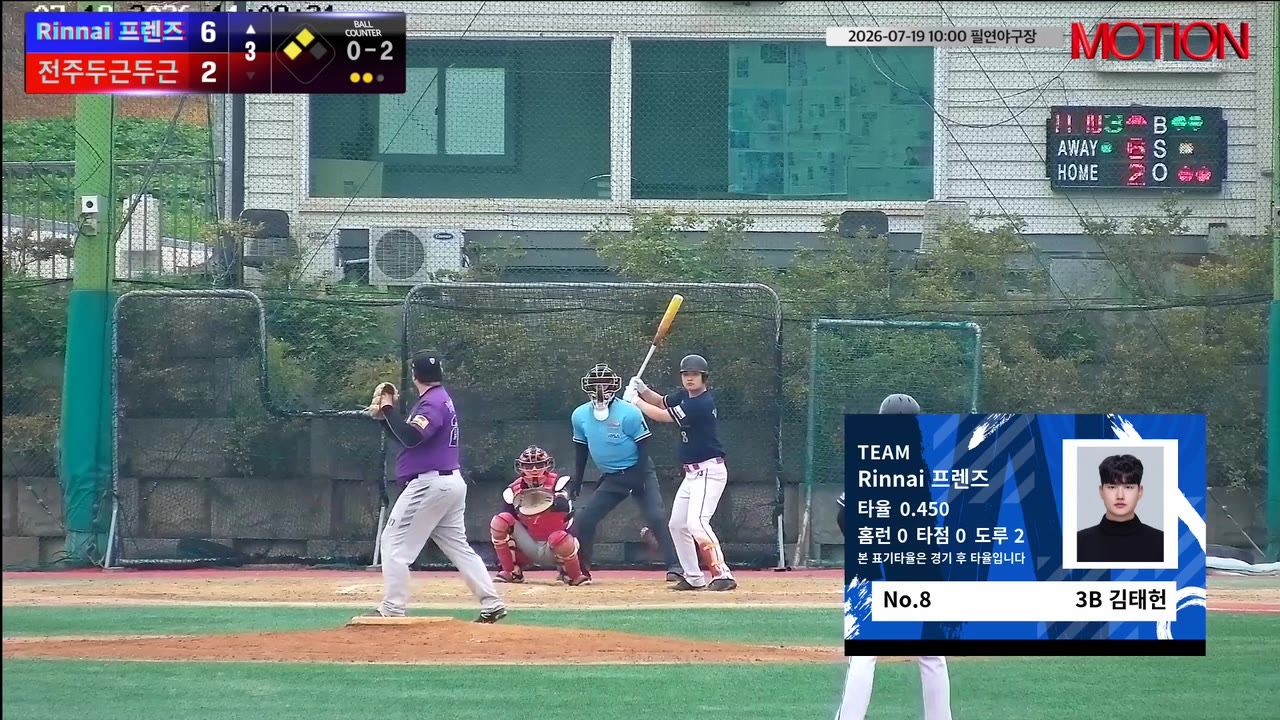 김태헌(8번, Rinnai 프렌즈) 1루타 클립 | vs 전주두근두근 | 7/19 (필연야구장)