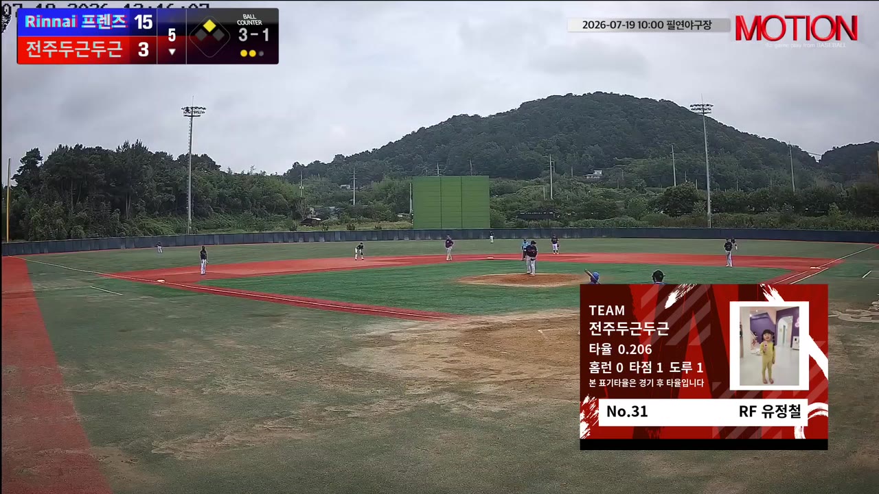 유정철(31번, 전주두근두근) 볼넷 클립 | vs Rinnai 프렌즈 | 7/19 (필연야구장)