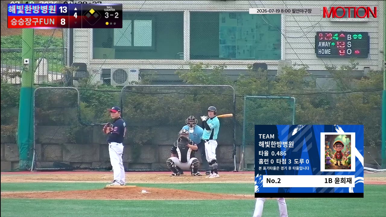 윤희재(2번, 해빛한방병원) 1루타 클립 | vs 승승장구FUN | 7/19 (필연야구장)