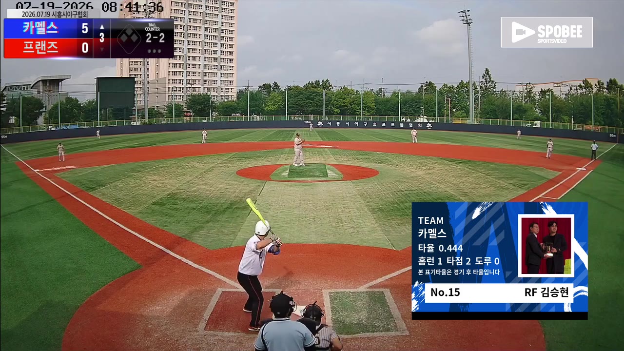 김승현(15번, 카멜스) 사구 클립 | vs 프랜즈 | 7/19 (소망야구장)