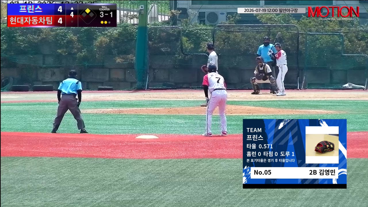 김영민(5번, 프린스) 3루타 클립 | vs 현대자동차팀 | 7/19 (필연야구장)