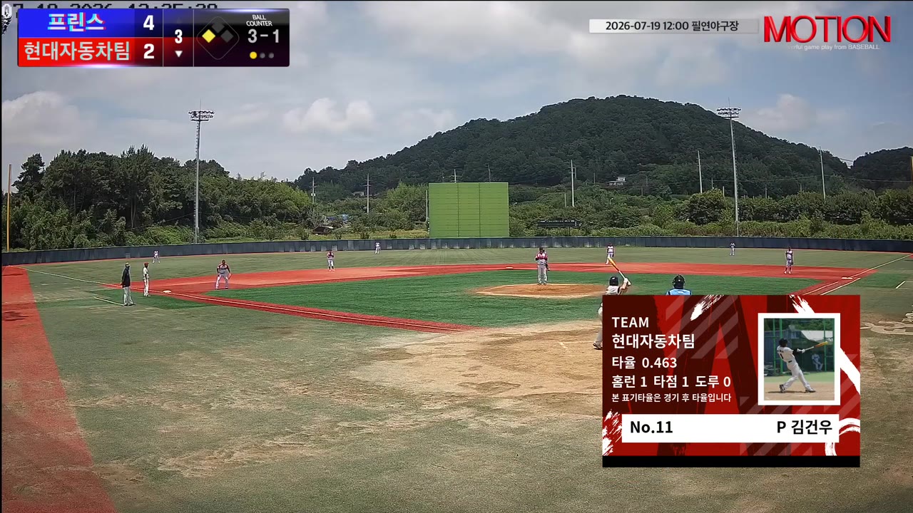 김건우(11번, 현대자동차팀) 사구 클립 | vs 프린스 | 7/19 (필연야구장)