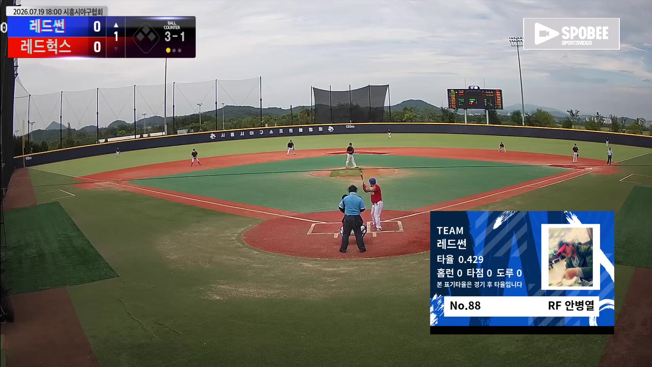 안병열(88번, 레드썬) 볼넷 클립 | vs 레드헉스 | 7/19 (에코피아야구장)