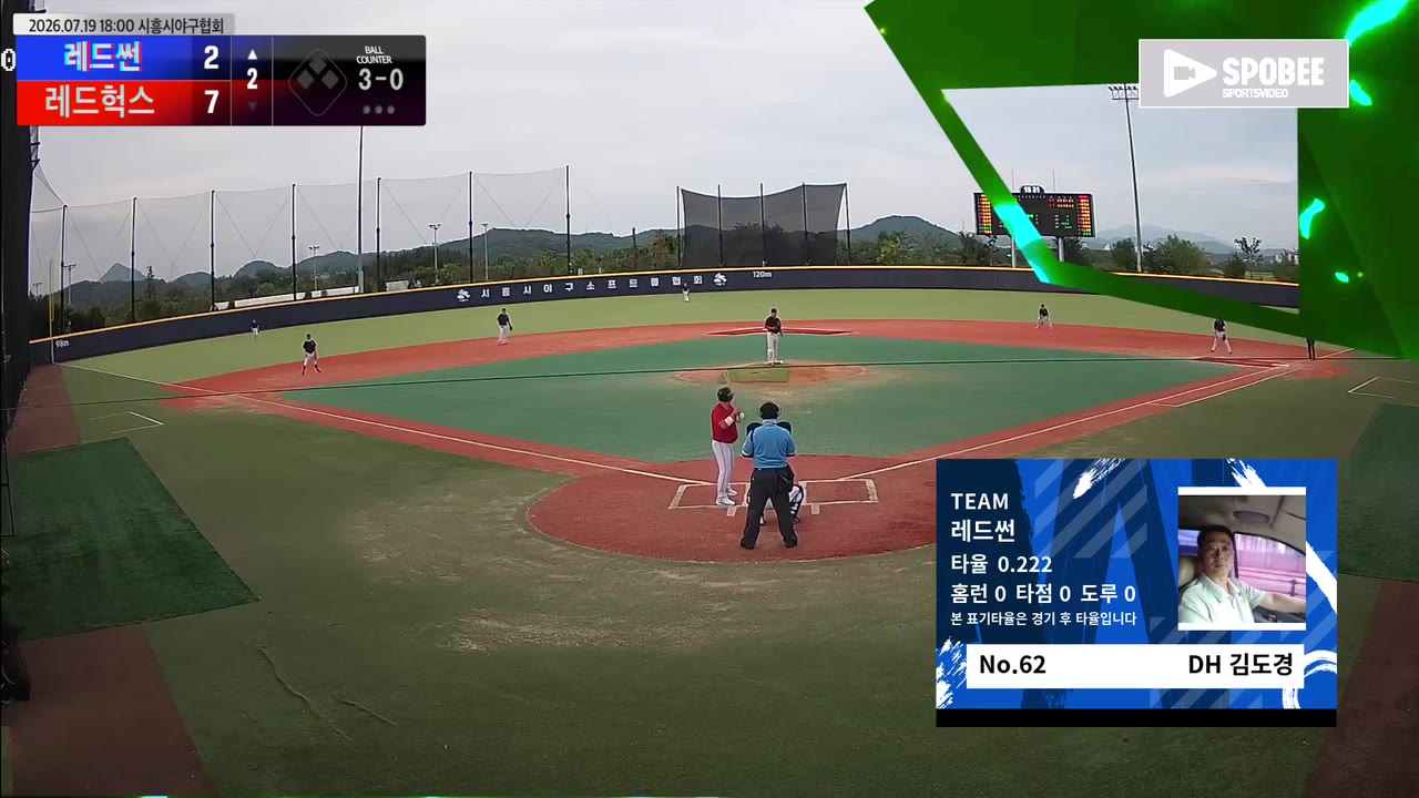 김도경(62번, 레드썬) 볼넷 클립 | vs 레드헉스 | 7/19 (에코피아야구장)
