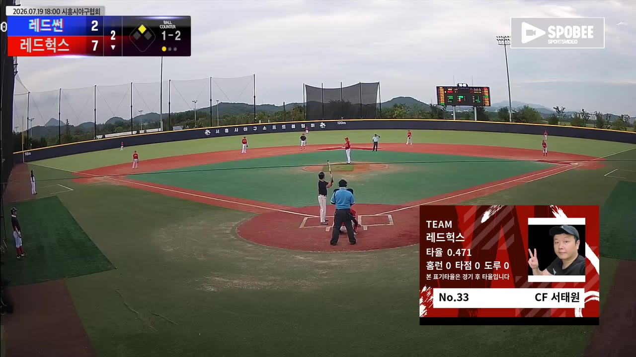 서태원(33번, 레드헉스) 사구 클립 | vs 레드썬 | 7/19 (에코피아야구장)