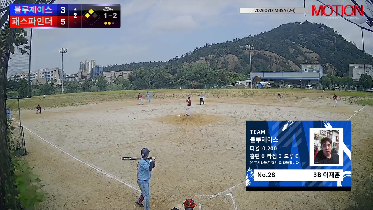 이재훈(28번, 블루제이스) 사구 클립 | vs 패스파인더 | 7/12 (2구장)