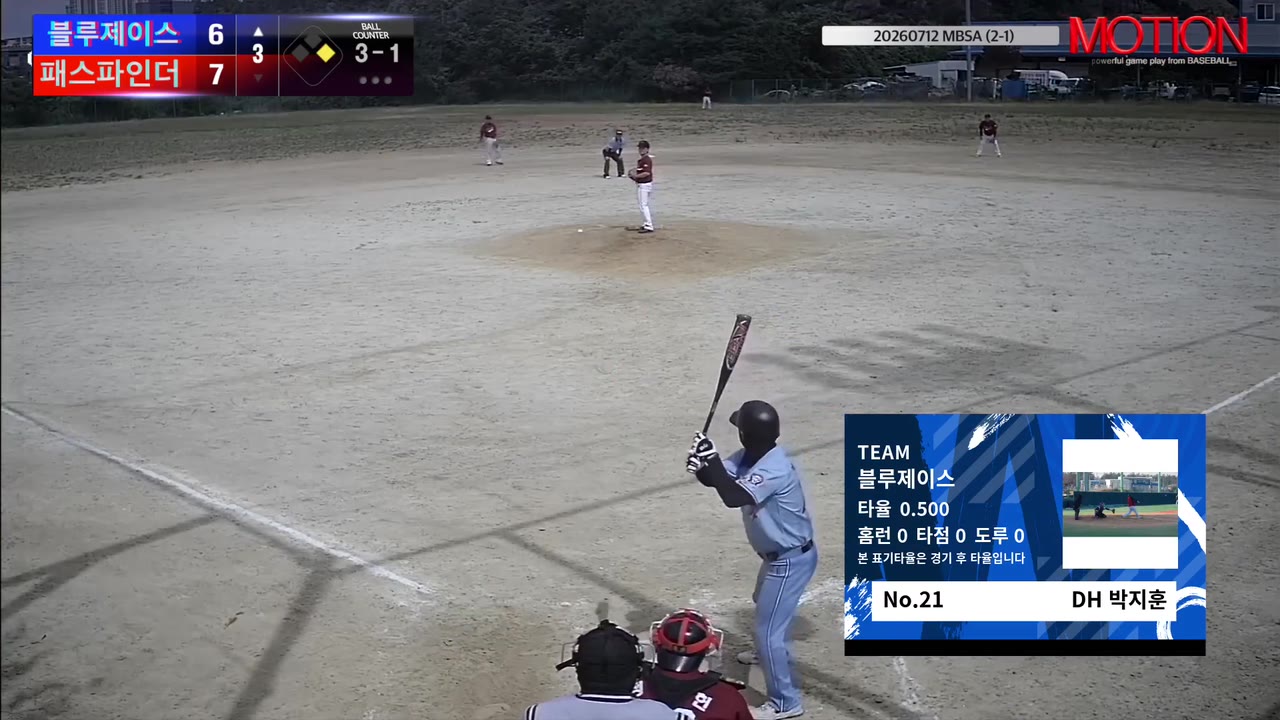 박지훈(21번, 블루제이스) 1루타 클립 | vs 패스파인더 | 7/12 (2구장)