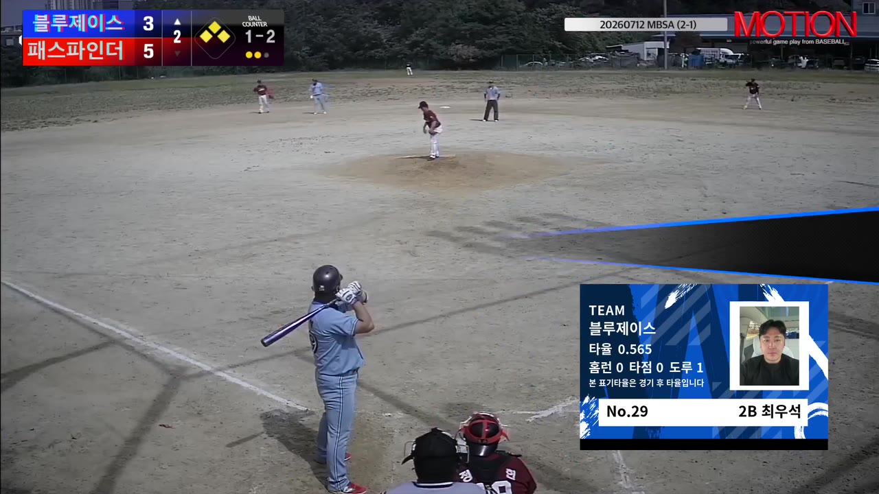 최우석(29번, 블루제이스) 사구 클립 | vs 패스파인더 | 7/12 (2구장)