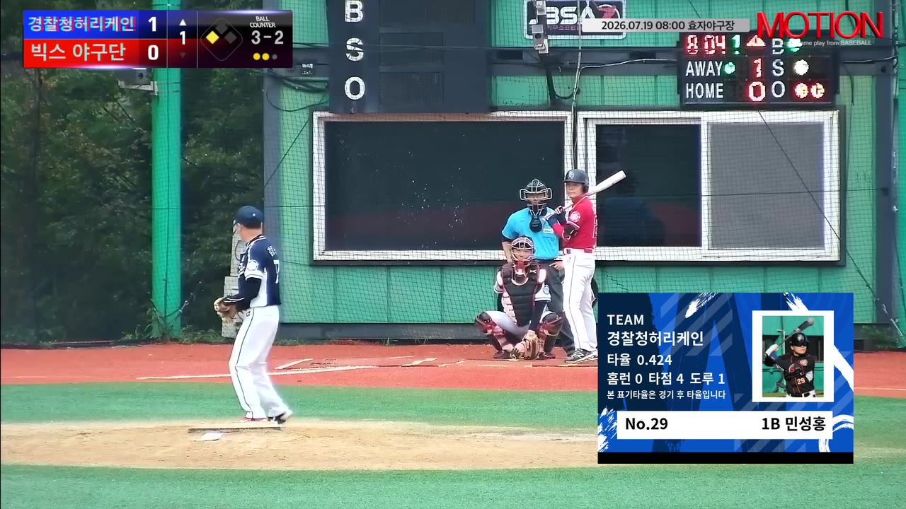 민성홍(29번, 경찰청허리케인) 1루타 클립 | vs 빅스 야구단 | 7/19 (효자야구장)
