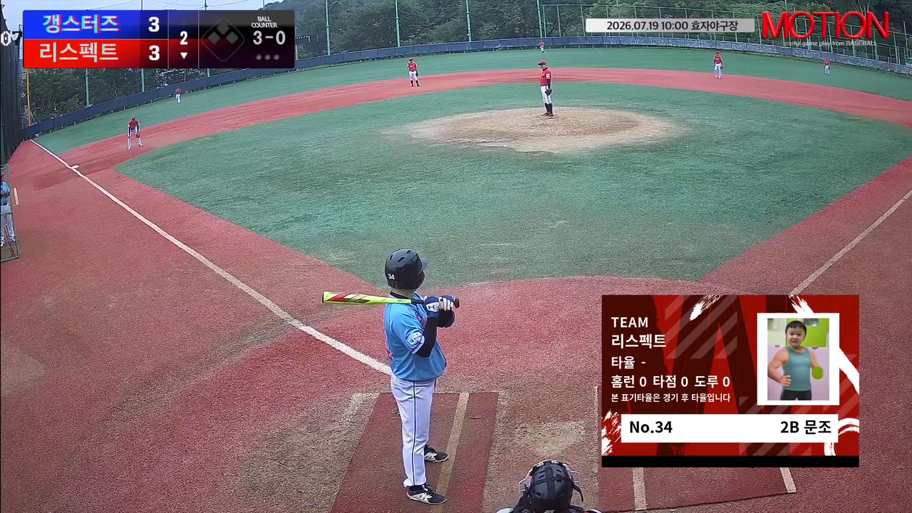 문조(34번, 리스펙트) 볼넷 클립 | vs 갱스터즈 | 7/19 (효자야구장)