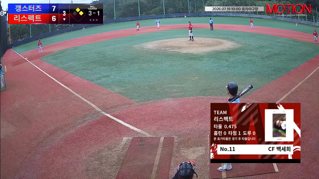 백세희(11번, 리스펙트) 볼넷 클립 | vs 갱스터즈 | 7/19 (효자야구장)