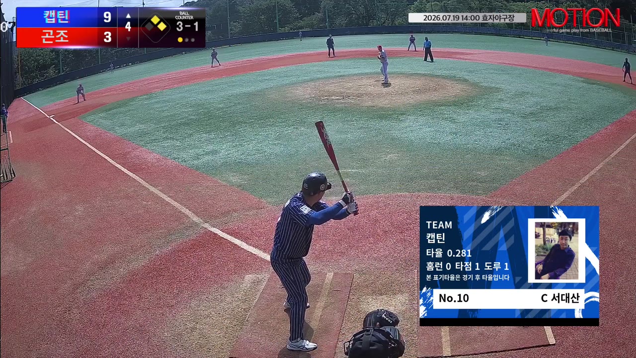 서대산(10번, 캡틴) 2루타 클립 | vs 곤조 | 7/19 (효자야구장)