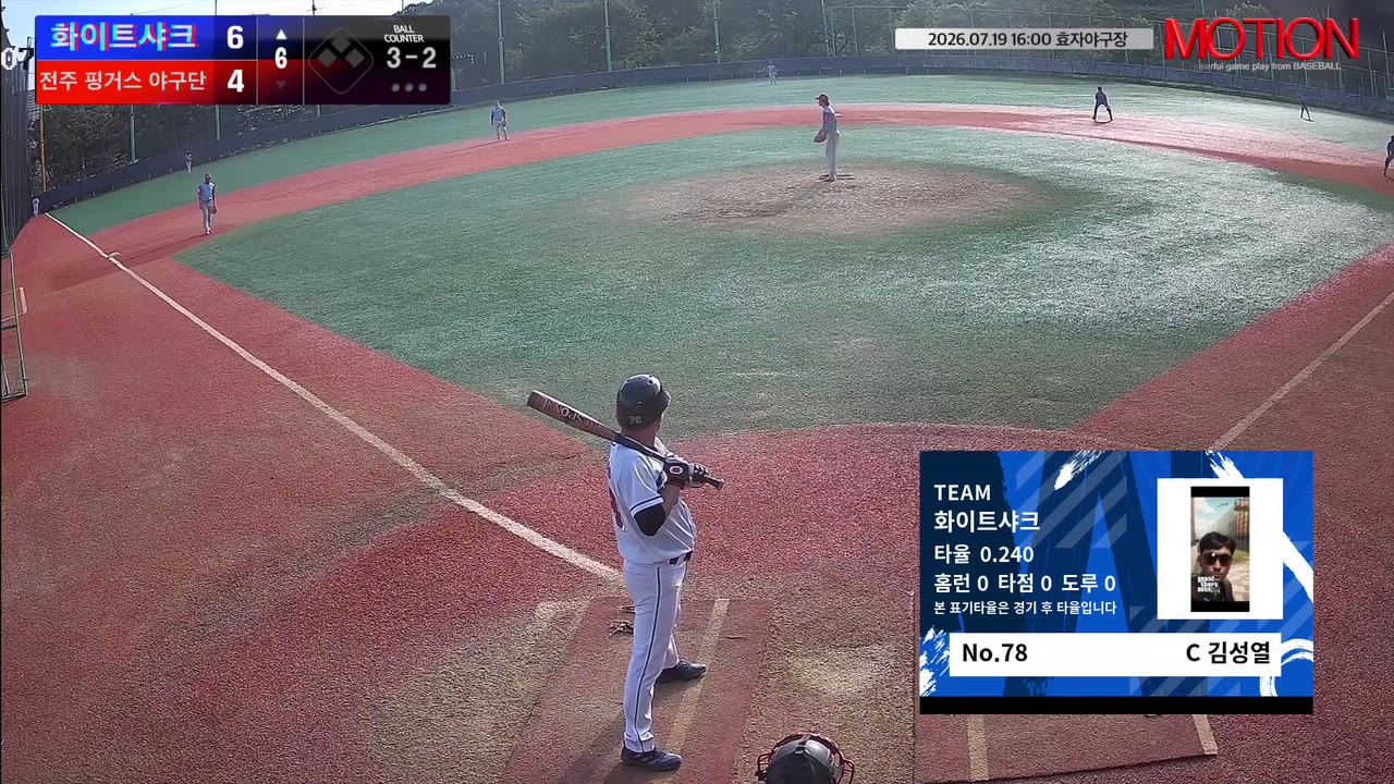 김성열(78번, 화이트샤크) 볼넷 클립 | vs 전주 핑거스 야구단 | 7/19 (효자야구장)