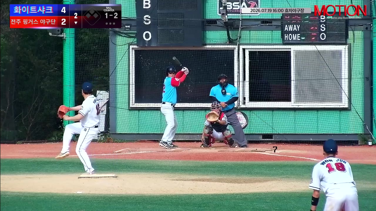 박한(82번, 전주 핑거스 야구단) 1루타 클립 | vs 화이트샤크 | 7/19 (효자야구장)