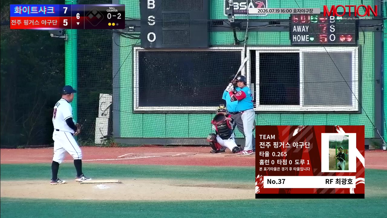 최광호(37번, 전주 핑거스 야구단) 실책 클립 | vs 화이트샤크 | 7/19 (효자야구장)
