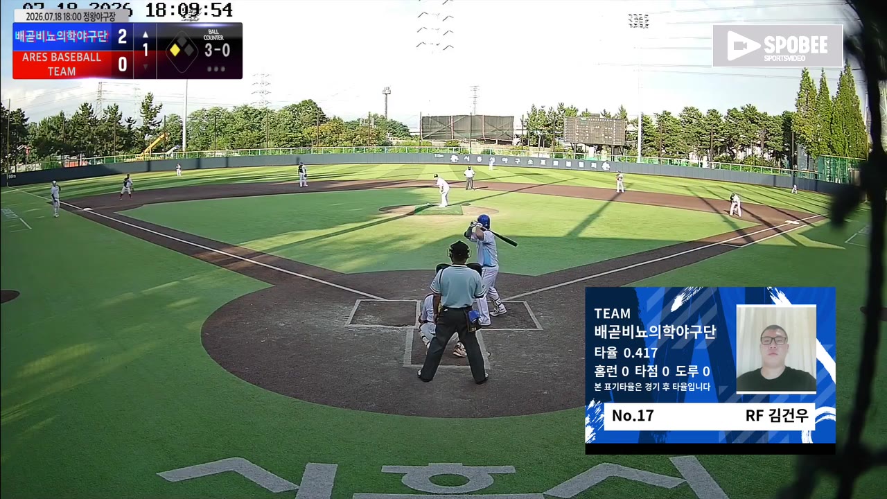 김건우(17번, 배곧비뇨의학야구단) 볼넷 클립 | vs ARES BASEBALL TEAM(ASURA) | 7/18 (정왕야구장)