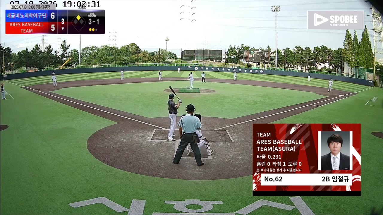 임철규(62번, ARES BASEBALL TEAM(ASURA)) 볼넷 클립 | vs 배곧비뇨의학야구단 | 7/18 (정왕야구장)