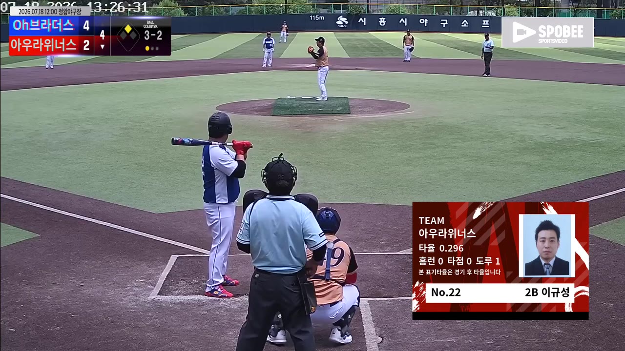 이규성(22번, 아우라위너스) 볼넷 클립 | vs Oh브라더스 | 7/18 (정왕야구장)