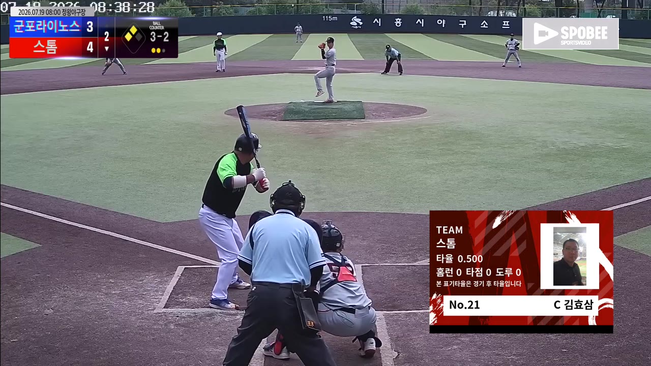 김효삼(21번, 스톰) 볼넷 클립 | vs 군포라이노스 | 7/19 (정왕야구장)