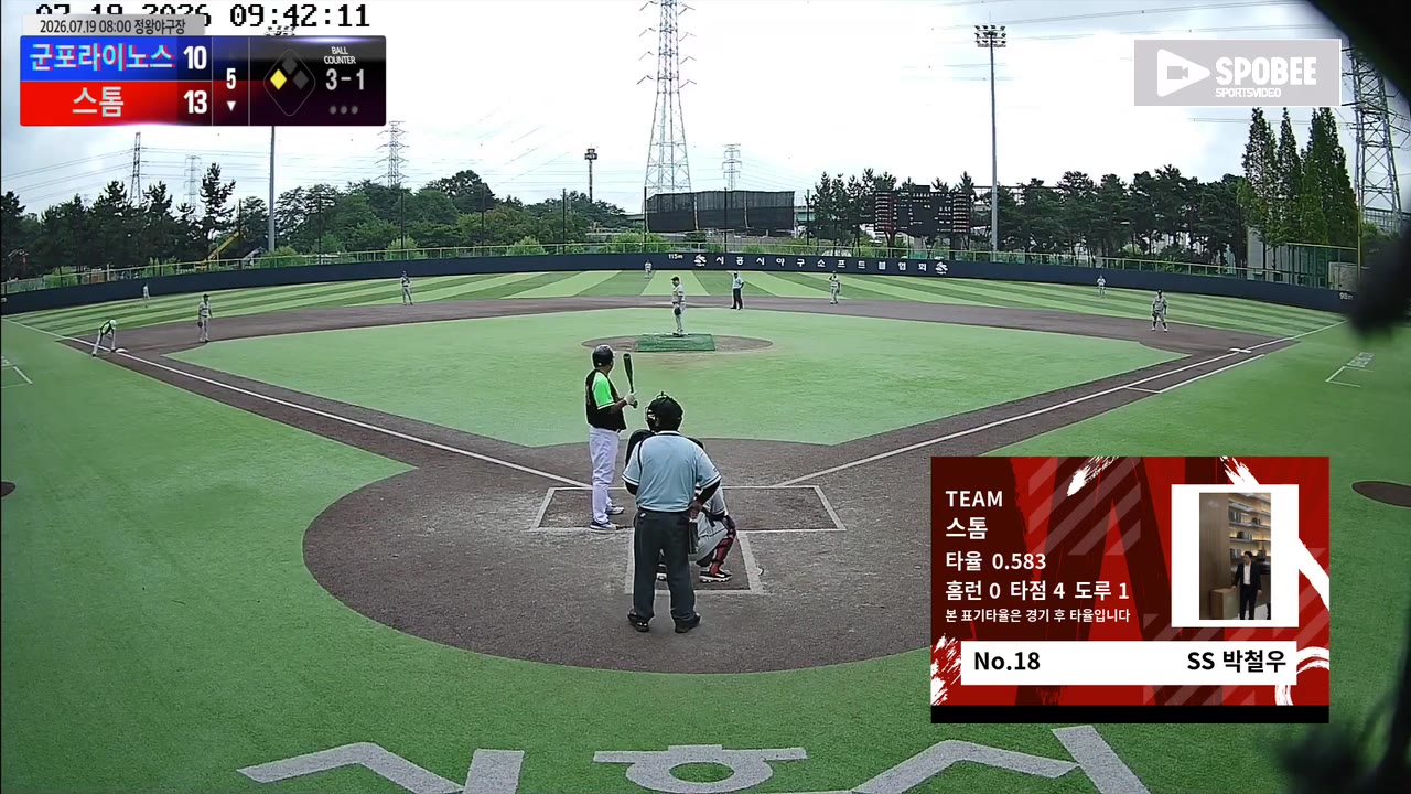 박철우(18번, 스톰) 볼넷 클립 | vs 군포라이노스 | 7/19 (정왕야구장)