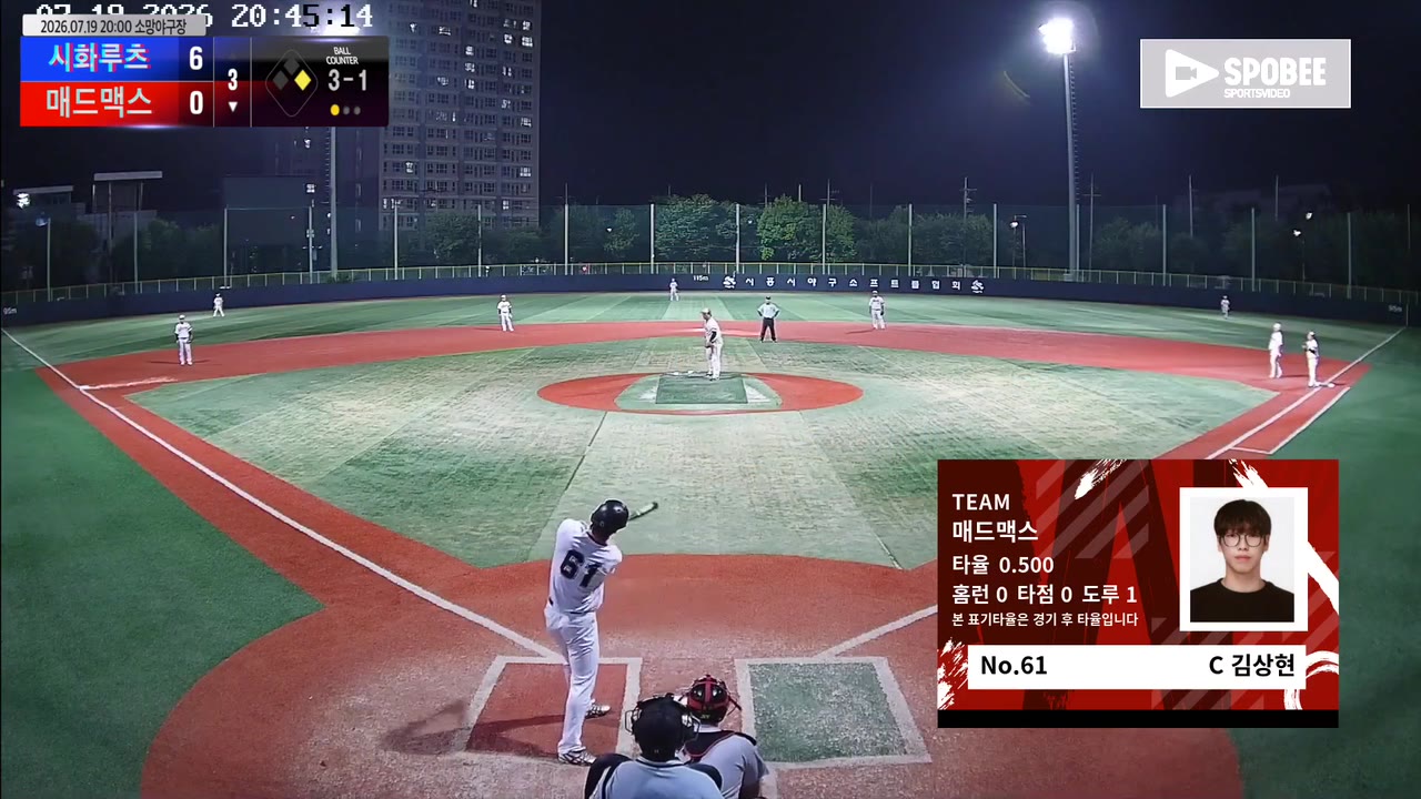 김상현(61번, 매드맥스) 3루타 클립 | vs 시화루츠 | 7/19 (소망야구장)