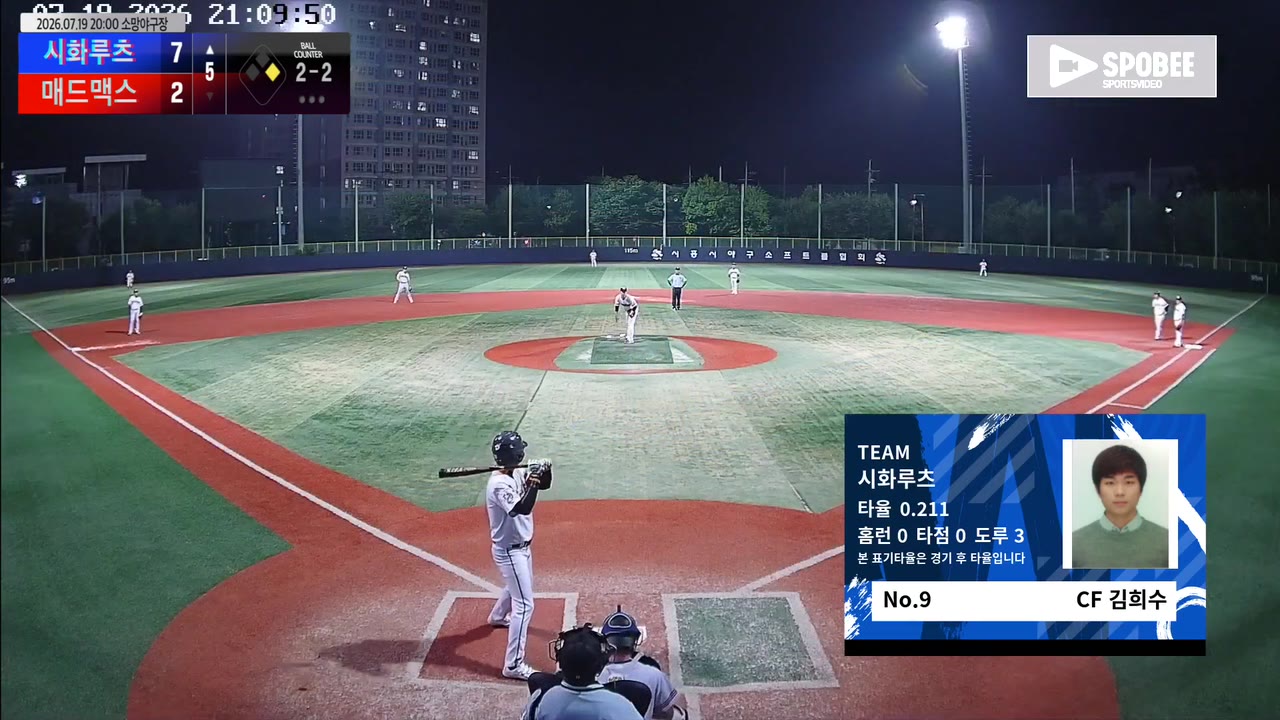 김희수(9번, 시화루츠) 1루타 클립 | vs 매드맥스 | 7/19 (소망야구장)
