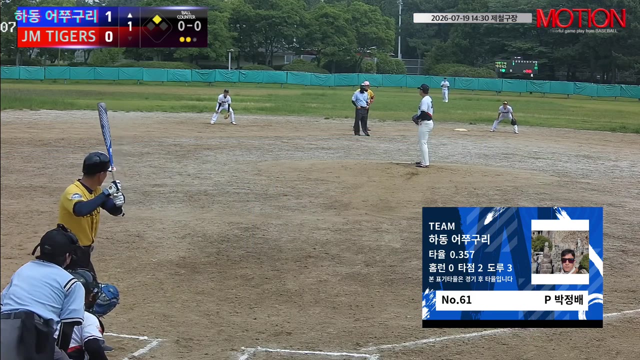 박정배(61번, 하동 어쭈구리) 1루타 클립 | vs JM TIGERS | 7/19 (제철구장)