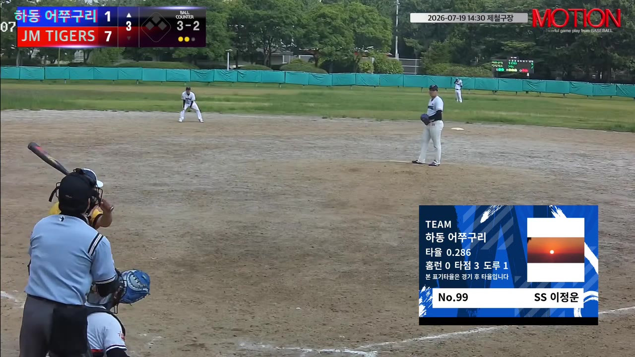 이정운(99번, 하동 어쭈구리) 볼넷 클립 | vs JM TIGERS | 7/19 (제철구장)