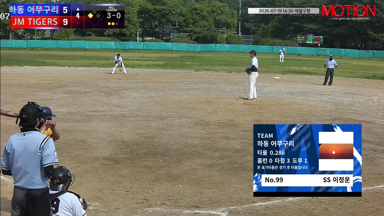 이정운(99번, 하동 어쭈구리) 볼넷 클립 | vs JM TIGERS | 7/19 (제철구장)