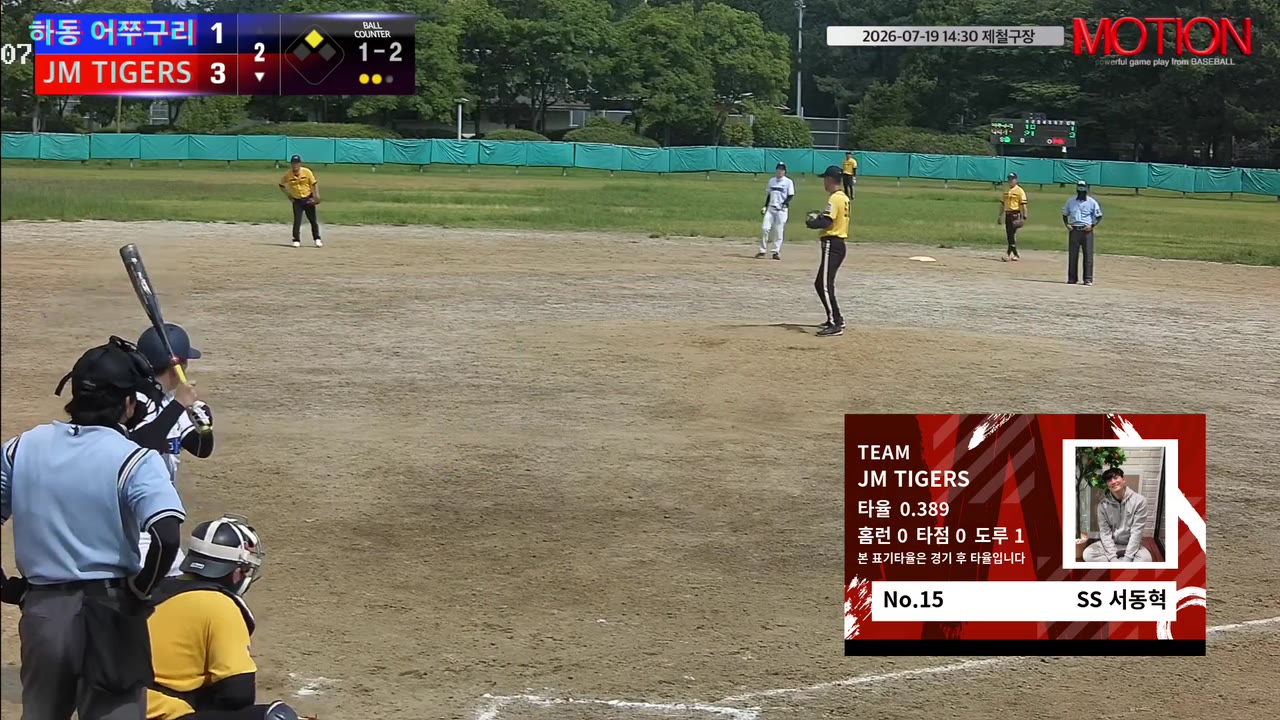 서동혁(15번, JM TIGERS) 1루타 클립 | vs 하동 어쭈구리 | 7/19 (제철구장)