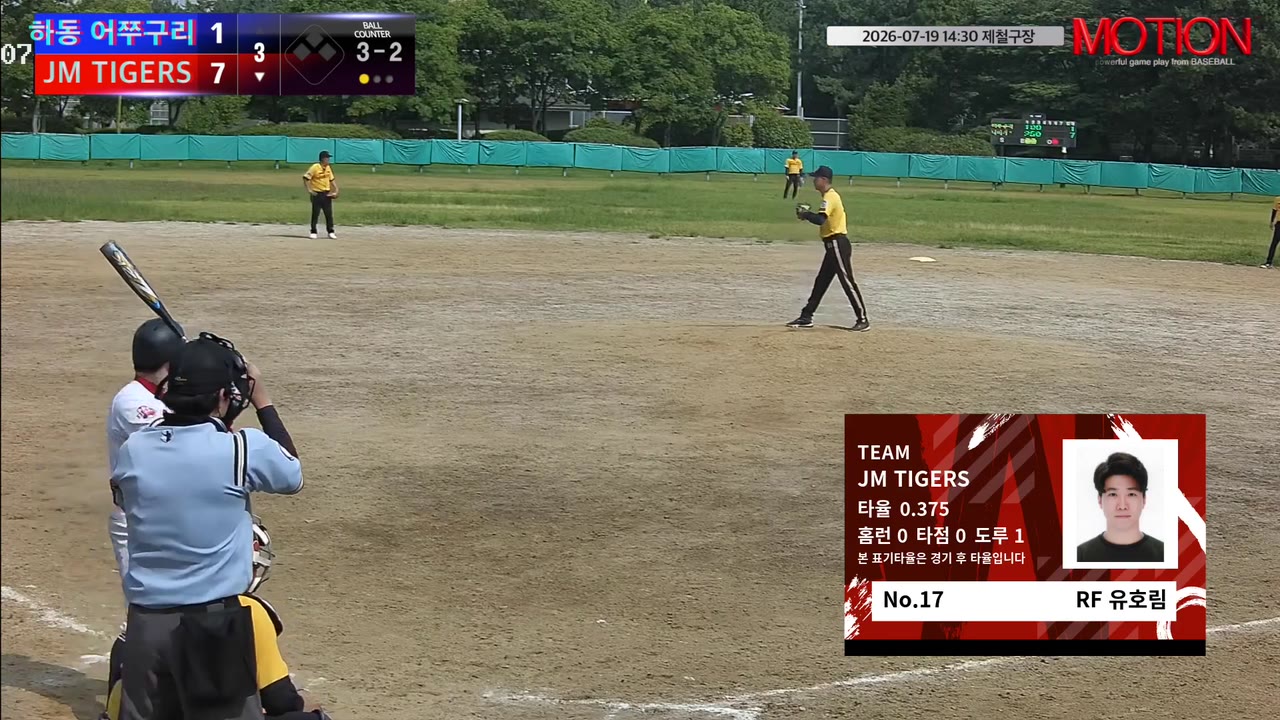 유호림(17번, JM TIGERS) 2루타 클립 | vs 하동 어쭈구리 | 7/19 (제철구장)