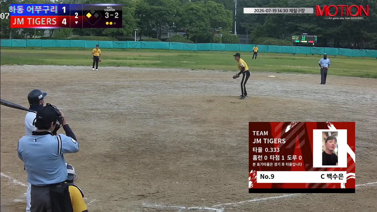 백수은(9번, JM TIGERS) 볼넷 클립 | vs 하동 어쭈구리 | 7/19 (제철구장)