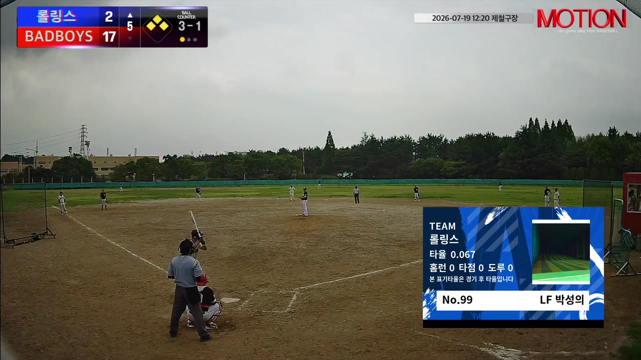 박성의(99번, 롤링스) 희생플라이 클립 | vs BADBOYS | 7/19 (제철구장)