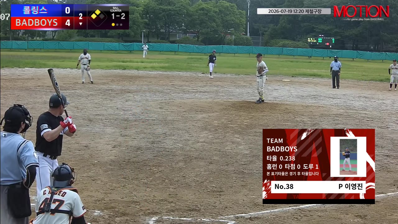 이영진(38번, BADBOYS) 사구 클립 | vs 롤링스 | 7/19 (제철구장)