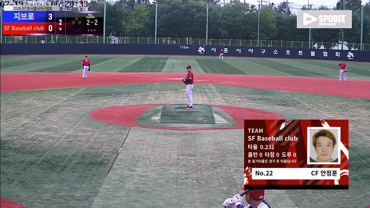 안정훈(22번, SF Baseball club) 1루타 클립 | vs 지브로 | 7/19 (소망야구장)