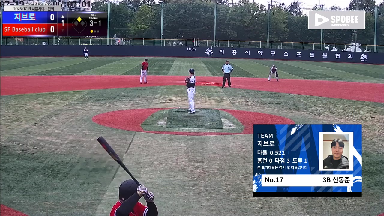 신동준(17번, 지브로) 볼넷 클립 | vs SF Baseball club | 7/19 (소망야구장)