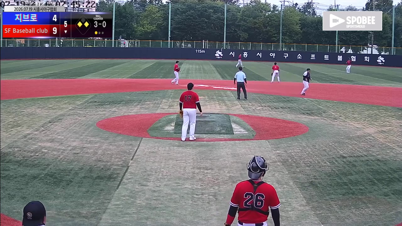 신충식(55번, SF Baseball club) 희생플라이 클립 | vs 지브로 | 7/19 (소망야구장)