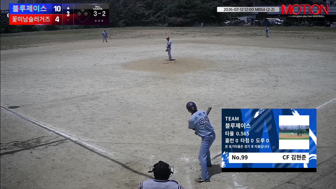 김현준(99번, 블루제이스) 볼넷 클립 | vs 꽃미남슬러거즈 | 7/12 (2구장)