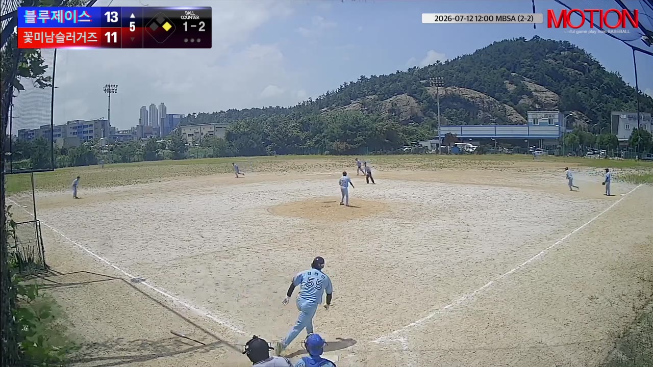 김완진(55번, 블루제이스) 1루타 클립 | vs 꽃미남슬러거즈 | 7/12 (2구장)
